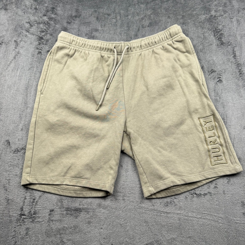 Hurley Fleece Sweat Shorts Mens Medium Olive Green Logo Drawstring Excellent